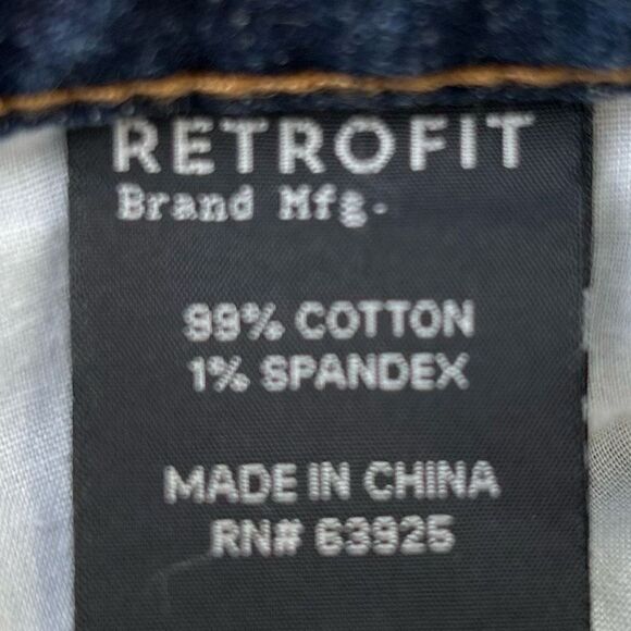 Retrofit Jeans Men's Size 32 X 34 Dark Blue Denim Washed Straight Leg Whiskered - Picture 13 of 15